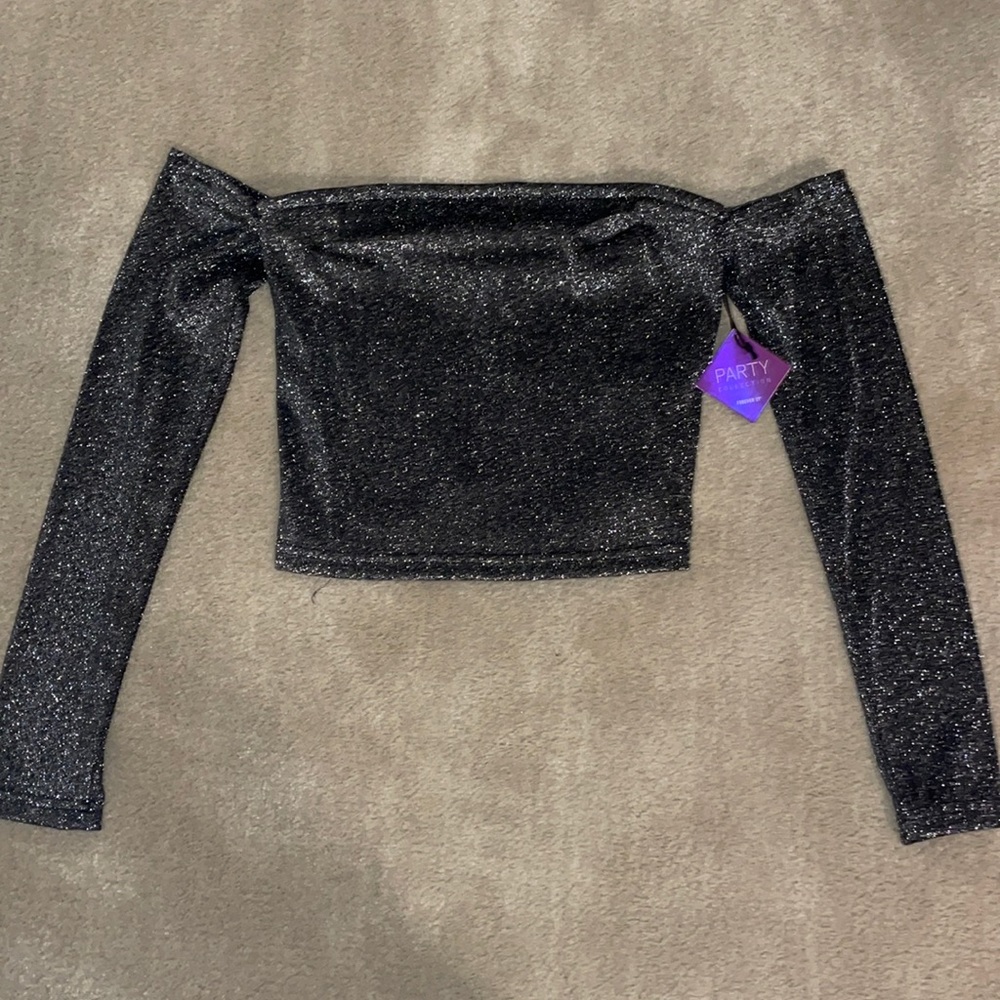 Sparkly off the shoulder long sleeve top